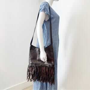 LAURENCE DOLIGE PARIS Deep Brown Leather Fringe Shoulder Bag